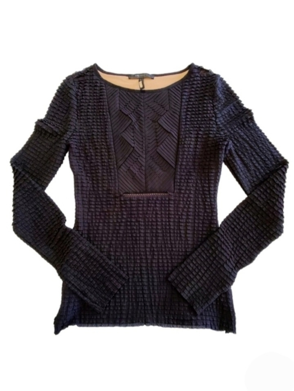 1165 * BCBGMaxAzria Gathered Ruffle Ruched Tyler Fitted Top Black Size S